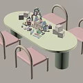 Oval Light Green Children's Table With Pink Chairs And Assorted Kids Toys