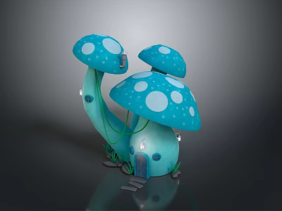 Cute Blue Mushroom House With White Spots Windows Door And Grass Pathway 3d model