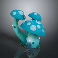 Cute Blue Mushroom House With White Spots Windows Door And Grass Pathway