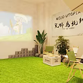 Cozy Bubble Tea Shop Interior With Green Carpet Tables Chairs Hanging Lights And Potted Plants