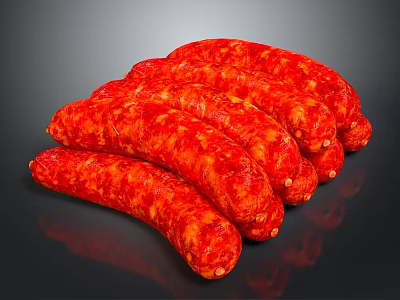 Plump Red Spicy Sausages With Fresh Juicy Texture And Appetizing Glossy Surface 3d model