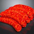 Plump Red Spicy Sausages With Fresh Juicy Texture And Appetizing Glossy Surface
