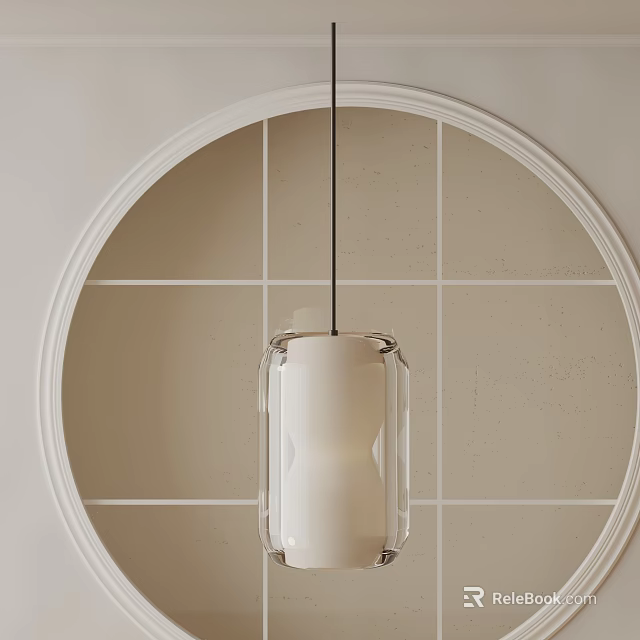 Modern Pendant Light Hanging In Circular Frame With Beige Tiled Wall Grid Pattern 3d model
