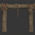 Handcrafted Rustic Wooden Structure Featuring Two Posts Supporting Crossbeam With Rope Bindings