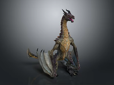 Mythical Horned Dragon Game Movie Character With Long Neck Outstretched Wings And Scaled Body 3d model