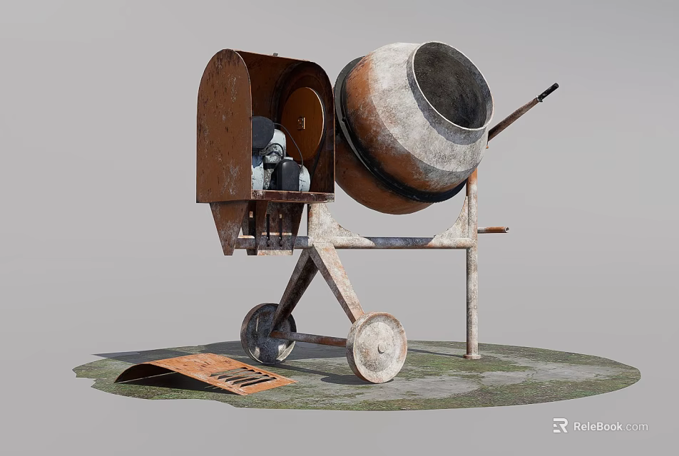 Rusty Industrial Concrete Mixer Machine With Metal Body And Wheels For Construction Use 3d model 