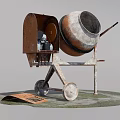 Rusty Industrial Concrete Mixer Machine With Metal Body And Wheels For Construction Use