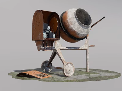 Rusty Industrial Concrete Mixer Machine With Metal Body And Wheels For Construction Use 3d model