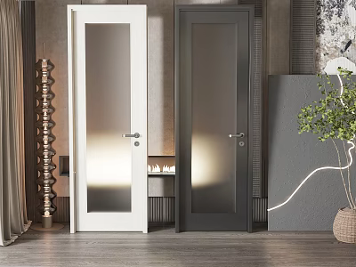 Modern Interior With White And Black Hinged Doors Featuring Glass Panels 3d model