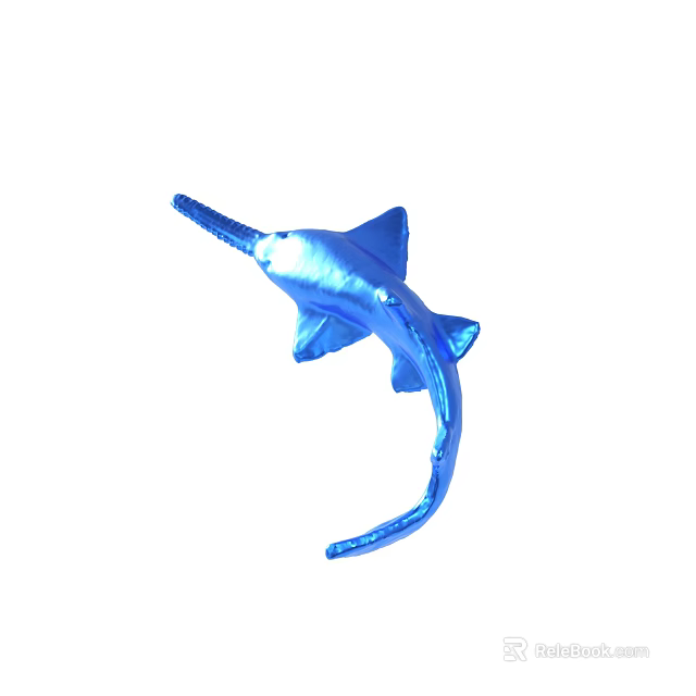 Shiny Blue Aquatic Creature Model With Long Snout And Curved Tail Decoration 3d model 