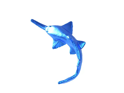 Shiny Blue Aquatic Creature Model With Long Snout And Curved Tail Decoration 3d model
