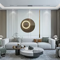 Modern Living And Dining Room Interior With Elegant Sculpture Decorative Painting Sofa And Marble Floor