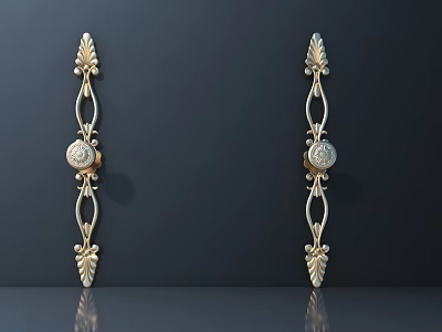 Ornate Golden Furniture Handles with Decorative Leaf and Scroll Design 3d model