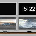 Four Wall Mounted TVs Displaying Car And Landscape Images In Home Setup