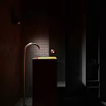 Modern Bathroom Sink With Curved Faucet And Warm Ambient Lighting Design