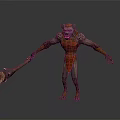 Fierce Ape Like Monster Character With Orange Red Armor And Skull Weapon In