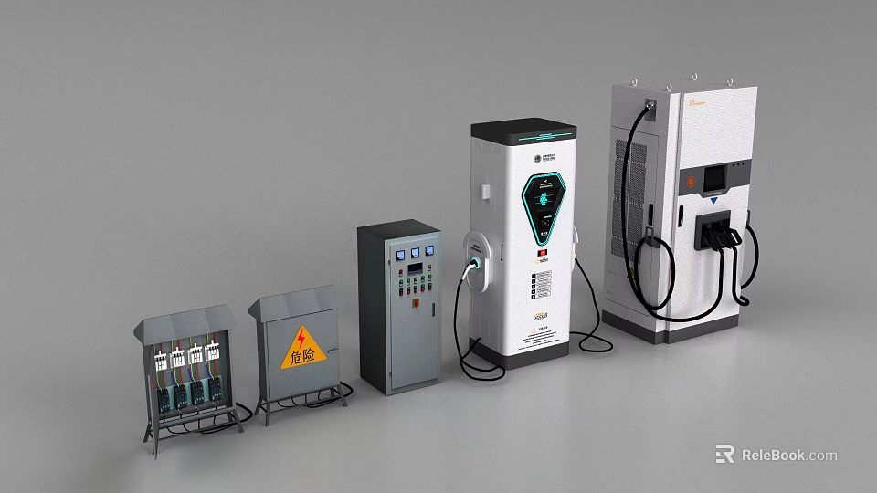 Industrial EV Charging Equipment With Main Charger Control Cabinets And Battery Storage Units 3d model 