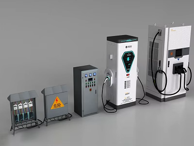 Industrial EV Charging Equipment With Main Charger Control Cabinets And Battery Storage Units 3d model