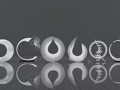 Modern Abstract Metallic Sculptures With Geometric Teardrop Leaf Shapes And Reflections 3d model