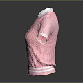 Pink Knitted Short Sleeve Top with White Collar Cuffs and Hem