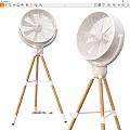 Modern White Cooling Fans with Wooden Tripod Base for Home Use