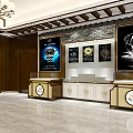 Luxury Watch Store Interior With Display Counters Wall Posters And Chandeliers 3d model