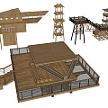 Various Wooden Tower Structures Featuring Multi Level Platforms And Staircase Designs 3d model