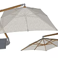 White Canvas Patio Umbrella With Wooden Support Frame And Stable Base Design