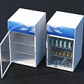 Refrigerators With Open Doors Storing Bottled Drinks White Body Blue Cloud Pattern 3d model
