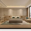 Elegant Modern Hotel Guest Room With King Bed And Panoramic City Landscape Through Large Windows