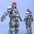 Game Movie Character in Mechanical Armor with Red Helmet Gray 3D Model Front Back View