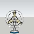 Modern Air Cooler Fan With Three Yellow Blades And White Blue Base Design