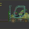 Yellow Industrial Forklift With Red Mast Load Forks Cabin And Wheels