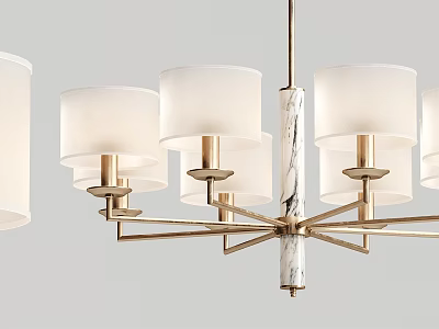 Modern Elegant Chandelier With White Fabric Shades Golden Metal Frame And Marble Center Column 3d model