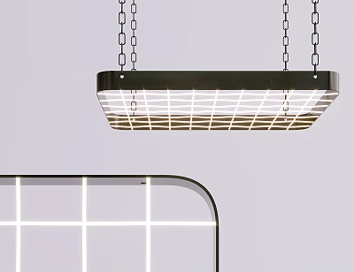 Modern Pendant Light with Black Frame Grid Design Shade Hanging by Chains and Bright Illumination 3d model