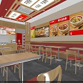 Fast Food Restaurant With Red Signage Fried Chicken Burgers Outdoor Seating And Advertising Light Boxes
