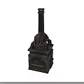 Vintage Cast Iron Stove with Tall Chimney Grilled Door and Carved Architectural Decorations