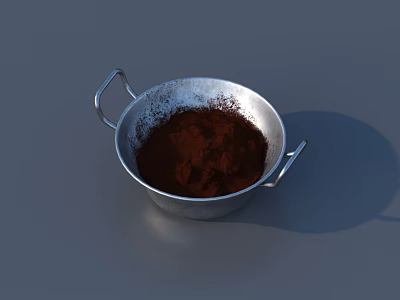 Silver Kitchen Cooking Pot With Two Handles And Red Powder Inside 3d model