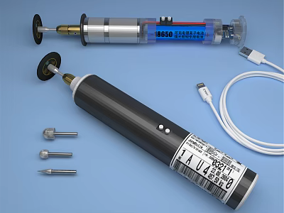 Professional Hardware Tool with Black Cylindrical Body Silver Accessories Metal Parts and White USB Cable 3d model