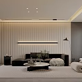 Modern Living Room Interior Design With Black Sofa Beige Armchair And Round Coffee Table