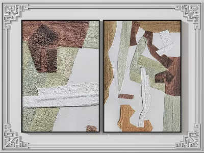 Abstract Geometric Decorative Paintings With Chinese Style Frames And Brown Green White Beige Tones 3d model