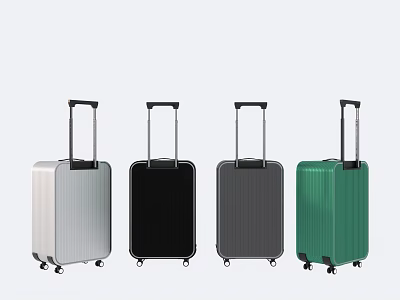 Modern Suitcases in Silver Black Gray Green with Trolley Handles and Wheels 3d model
