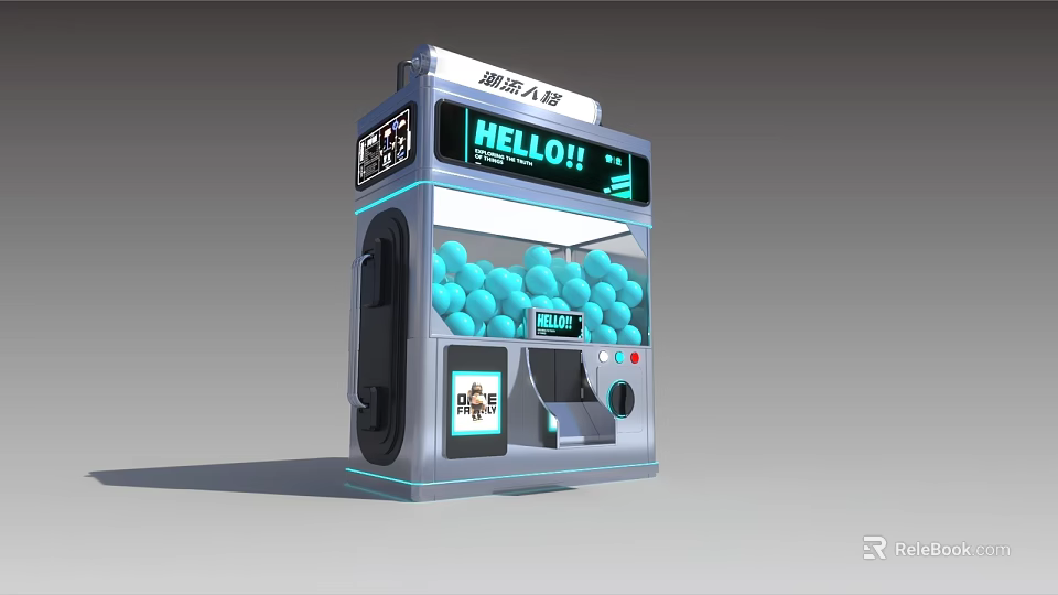 Claw Machine Amusement Equipment With Hello Display Screen Blue Balls And Coin Slot 3d model 