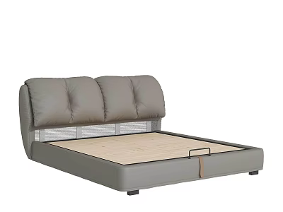 Modern Gray Leather Double Bed With Padded Headboard And Wooden Slat Base 3d model