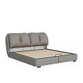 Modern Gray Leather Double Bed With Padded Headboard And Wooden Slat Base