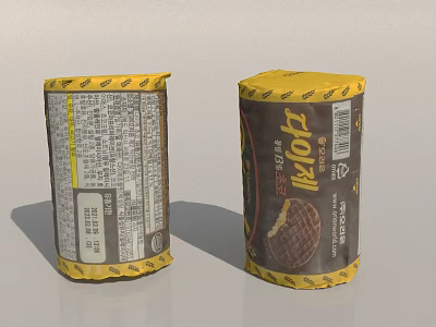 Korean Canned Chocolate Filled Biscuits With Yellow Packaging And Snack Design 3d model