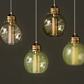 Modern Vintage Spherical Glass Pendant Lights With Gold Accents And Clear Light Green Shades