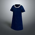 Navy Blue Short Sleeve Dress With Decorative Beaded Collar Design
