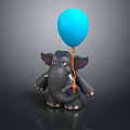 Cute Grey Elephant Toy With Blue Balloon Tied To Trunk On Grey Background