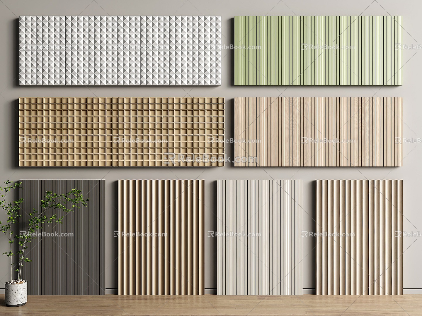 Wall Panel Grille Panel Wood veneer Decorative Panel Solid Board Wood Grille TV Background Wall 3d model